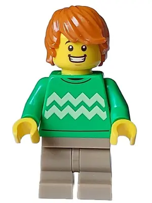 Cozy House Resident - Male, Bright Green Sweater with Bright Light Yellow Zigzag Lines, Dark Tan Med