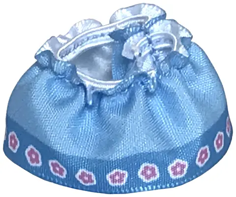 Bright Light Blue Duplo Wear Cloth Skirt Satin with Medium Blue Hem and Bright Pink Flowers Pattern