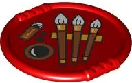 Red Duplo Utensil Disk with Ink Stick, Black Spots, Ink Stone, and Dark Orange Brushes with White Br