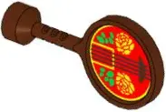 Reddish Brown Duplo Utensil Round Sign with Handle with Red Sound Board, Black Strings, Yellow Flowe