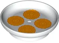 White Duplo Utensil Dish 3 x 3 with Bright Light Orange and Orange Moon Cakes Pattern