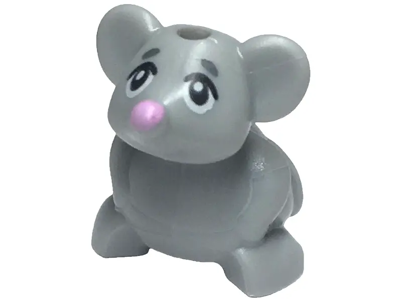 Light Bluish Gray Mouse, Friends Style with Black Eyes and Bright Pink Nose Pattern