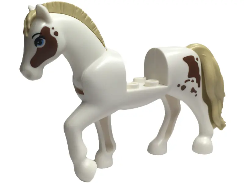White Horse, Friends Style with 2 x 2 Cutout and Movable Neck with Molded Tan Tail and Roached Mane 