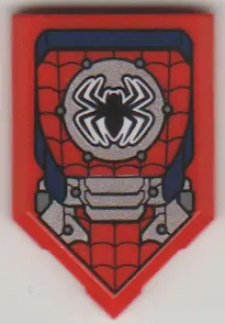 Red Tile, Modified 2 x 3 Pentagonal with Black Spider, Web and Metal Plates Pattern