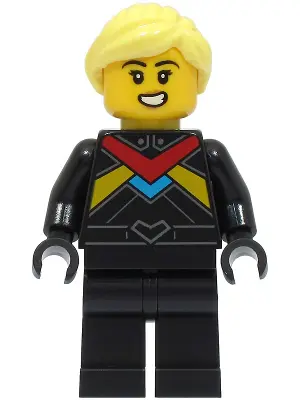 Monster Truck Driver - Female, Black Racing Suit with Red, Dark Azure and Bright Light Orange Stripe