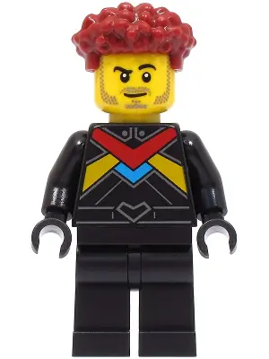 Race Car Driver - Male, Black Racing Suit with Red, Dark Azure and Bright Light Orange Stripes, Dark