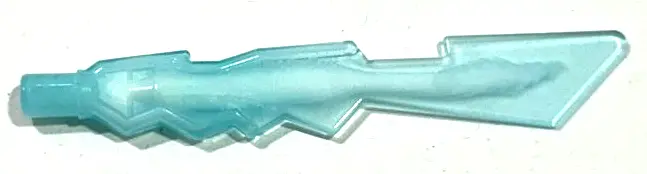 Trans-Light Blue Minifigure, Weapon Sword Blade with Jagged Edges and Bar End with Marbled White Pat