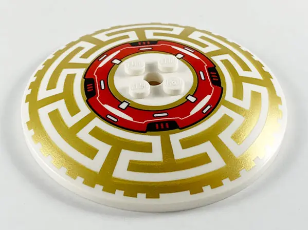 White Dish 8 x 8 Inverted (Radar) with Red Machinery and Gold Geometric Pattern