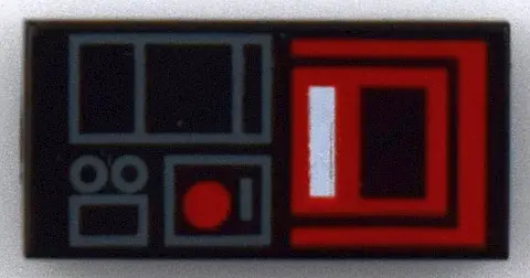 Black Tile 1 x 2 with Red and Gray Video Recorder Pattern
