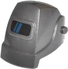 Pearl Dark Gray Minifigure, Headgear Helmet Welding with Dark Blue Stripes on Black Visor Pattern