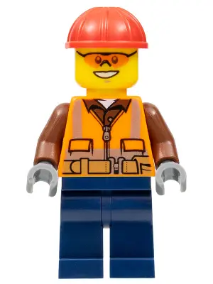 Construction Worker - Male, Orange Safety Vest, Reflective Stripes, Reddish Brown Shirt, Dark Blue L