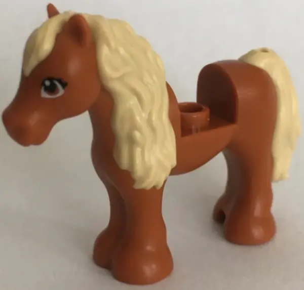 Dark Orange Horse, Friends Style, Pony with 1 x 1 Cutout with Molded Tan Mane and Tail and Printed E