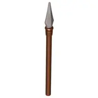 Reddish Brown Minifigure, Weapon Pike / Spear Elaborate with Molded Flexible Rubber Pearl Light Gray