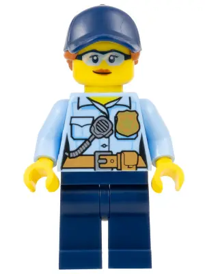 Police - City Officer Female, Bright Light Blue Shirt with Badge and Radio, Dark Blue Legs, Dark Blu