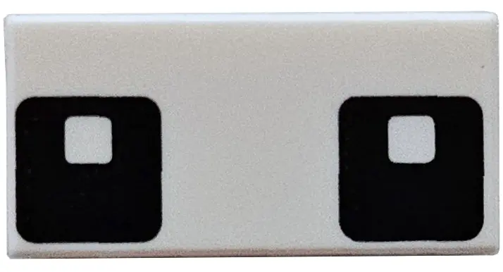 White Tile 1 x 2 with 2 Small Squares on Black Large Squares with Rounded Corners Pattern (Minecraft