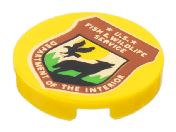 Yellow Tile, Round 2 x 2 with Bottom Stud Holder with Reddish Brown Shield, Black Wolf, Bird, 'U.S. 