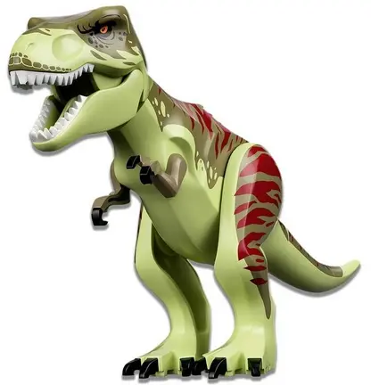 Yellowish Green Dinosaur Tyrannosaurus rex with Olive Green Back and Dark Red Markings