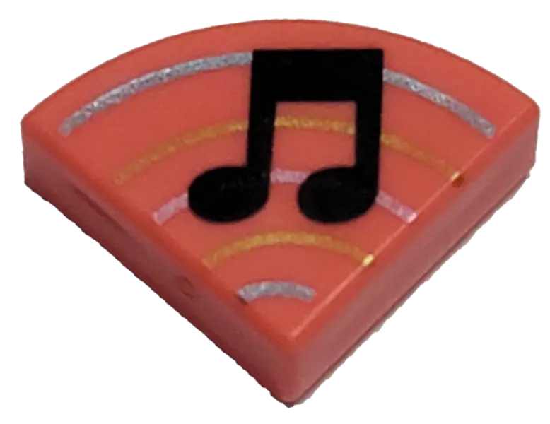 Coral Tile, Round 1 x 1 Quarter with Music Note Single Bar and Curved Lines Pattern
