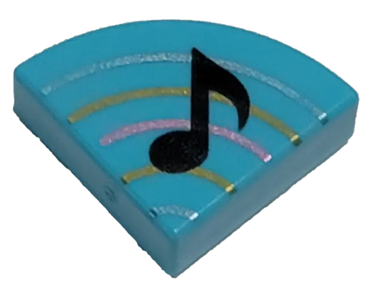 Medium Azure Tile, Round 1 x 1 Quarter with Music Note Eighth and Curved Lines Pattern