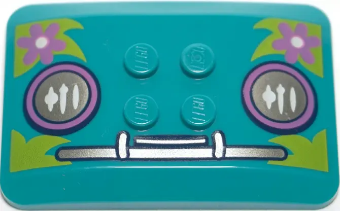 Dark Turquoise Wedge 6 x 4 x 2/3 Quad Curved with Silver Headlights, Bumper, and Medium Lavender Flo