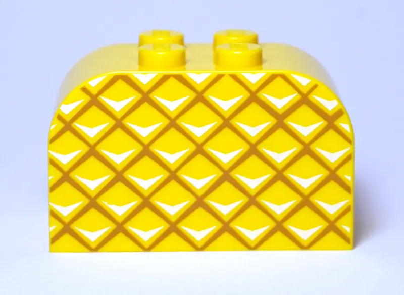 Yellow Slope, Curved 4 x 2 x 2 Double with 4 Studs with Pineapple Skin Pattern