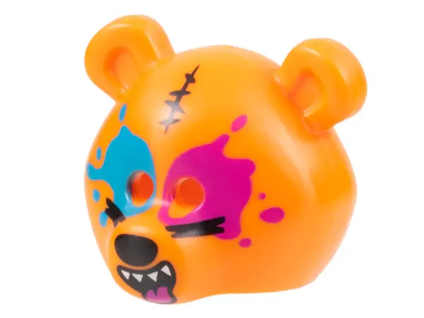 Orange Minifigure, Headgear Mask Bear Rounded with Black Stitching and Nose, Dark Azure and Magenta 