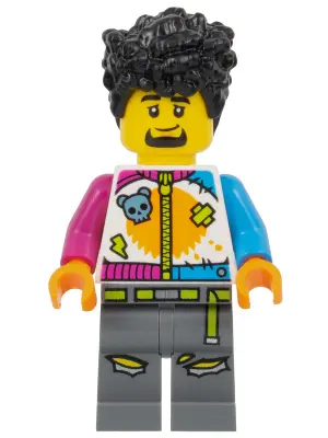 Stuntz Driver - Male, White Jumpsuit with Magenta and Dark Azure Arms, Dark Bluish Gray Legs, Black 