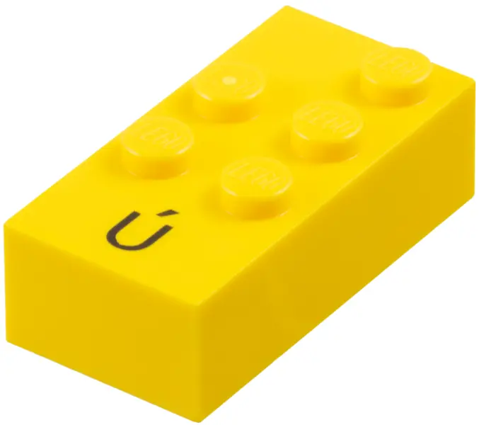 Brick, Braille 2 x 4 with 5 Studs with Black Capital Letter U with Acute (Ú) Pattern (dots-23456 ⠾) 