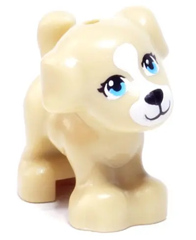 Tan Dog, Friends Style, Puppy, Standing with Medium Azure Eyes without Outline, Black Nose and Mouth