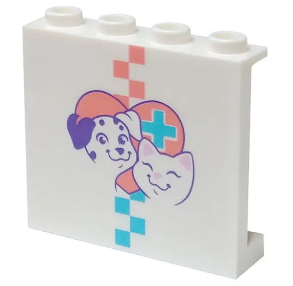 White Panel 1 x 4 x 3 with Side Supports - Hollow Studs with Dog, Cat, and Coral and Medium Azure Ch