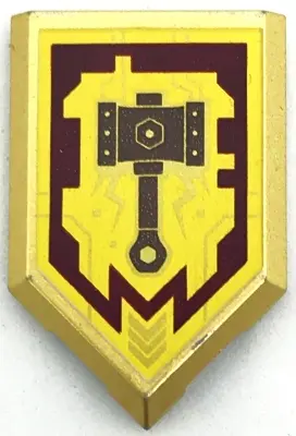 Metallic Gold Tile, Modified 2 x 3 Pentagonal with Nexo Power Shield Pattern - Merlok Power Hammer