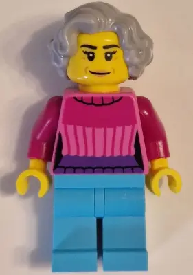 Apartment Building Resident - Female, Dark Pink Sweater, Medium Azure Legs, Light Bluish Gray Wavy H