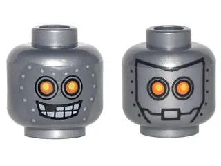 Flat Silver Minifigure, Head Dual Sided Alien Robot with Yellow Eyes, Mask with Metal Bolts, Closed 