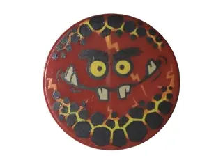 Red Tile, Round 2 x 2 with Bottom Stud Holder with Globlin Face with Small Teeth Pattern