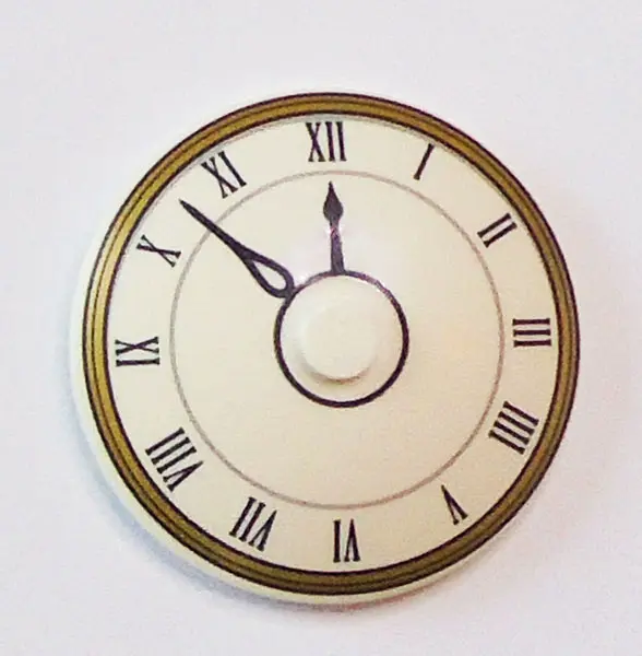 White Dish 4 x 4 Inverted (Radar) with Solid Stud with Clock Face with Black Roman Numerals and Gold