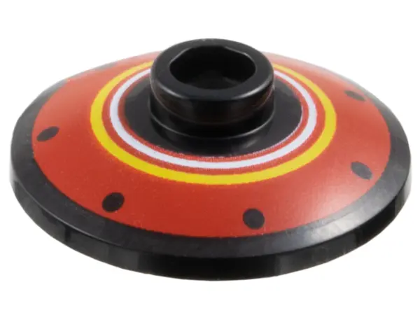 Black Dish 2 x 2 Inverted (Radar) with Dots and White and Yellow Rings on Red Background Pattern