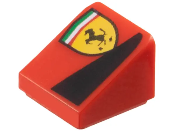 Red Slope 30 1 x 1 x 2/3 with Ferrari Logo and Black Triangle Pattern Model Left Side