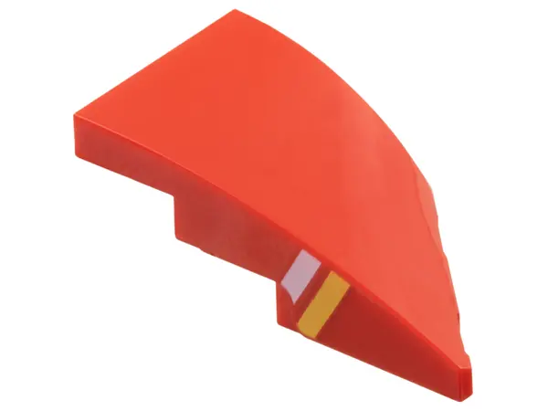 Red Wedge 4 x 2 Left No Studs with White and Yellow Stripes on Side Pattern