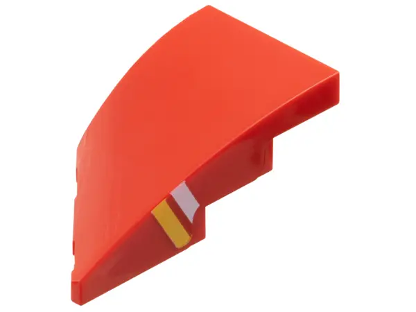 Red Wedge 4 x 2 Right No Studs with White and Yellow Stripes on Side Pattern