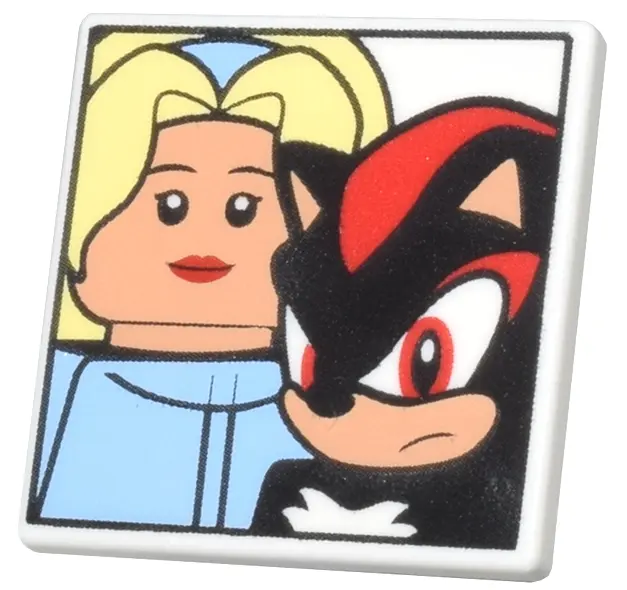 White Road Sign 2 x 2 Square with Open O Clip with Maria Robotnik and Shadow the Hedgehog Minifigure