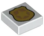 White Tile 1 x 1 with Gold Police Badge Pattern
