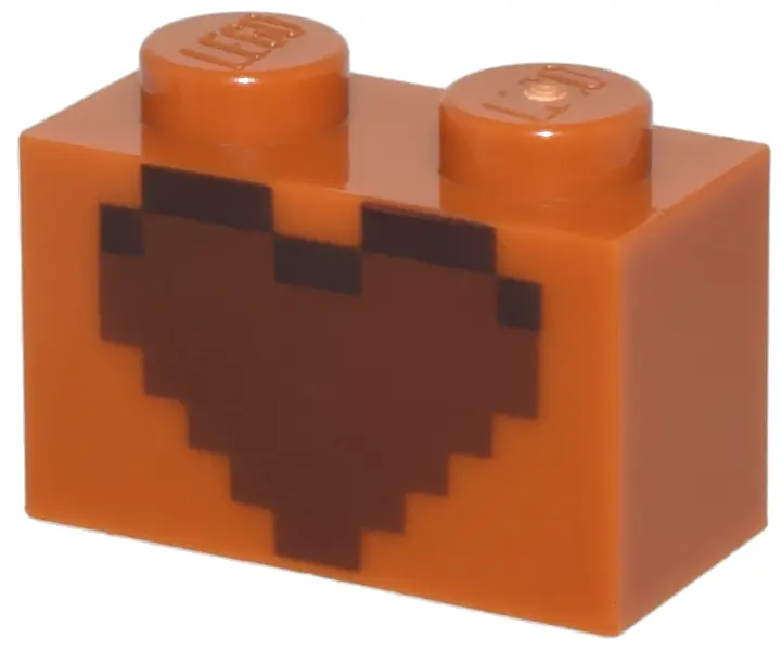 Dark Orange Brick 1 x 2 with Reddish Brown and Dark Brown Pixelated Heart Decorative Pot Pattern