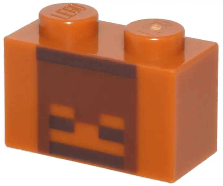 Dark Orange Brick 1 x 2 with Reddish Brown and Dark Brown Pixelated Skull Decorative Pot Pattern