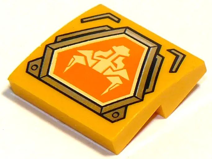 Bright Light Orange Slope, Curved 2 x 2 x 2/3 with Bright Light Yellow Bull Head on Orange Hexagonal