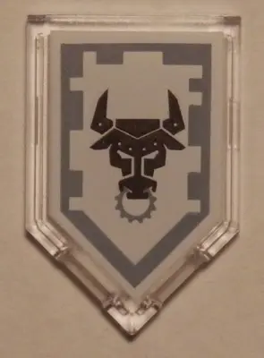 Trans-Clear Tile, Modified 2 x 3 Pentagonal with Nexo Power Shield Pattern - Metal Minotaur