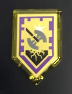 Trans-Yellow Tile, Modified 2 x 3 Pentagonal with Nexo Power Shield Pattern - Shining Axe