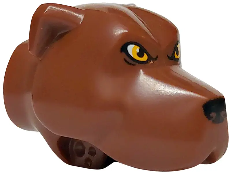 Brown Dog Head Jaw Upper with Pin Hole with Bright Light Orange Eyes and Black Nose Pattern