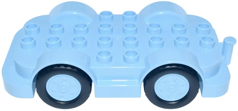 Bright Light Blue Duplo Car Base 4 x 8 with Bright Light Blue Wheels with Black Tires