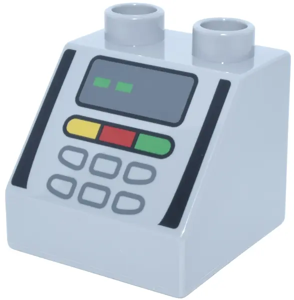 Bluish Gray Duplo, Brick 2 x 2 x 1 1/2 Slope 45 with Keypad, Yellow, Blue and Green Buttons, Dark Bl