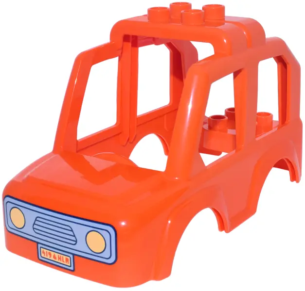 Orange Duplo Car Body SUV, Roof Rack with 4 Top Studs with Bright Light Blue Front Grille, Bright Li